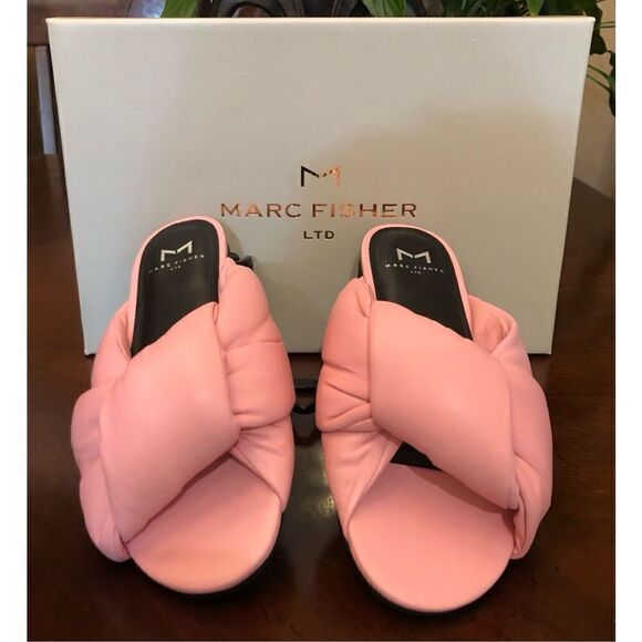 MARC FISHER - 🎉HP🎉 L Sz 5.5 “Ogalia” Pink Puffy Leather Slides. NEW IN BOX - Picture 2 of 16